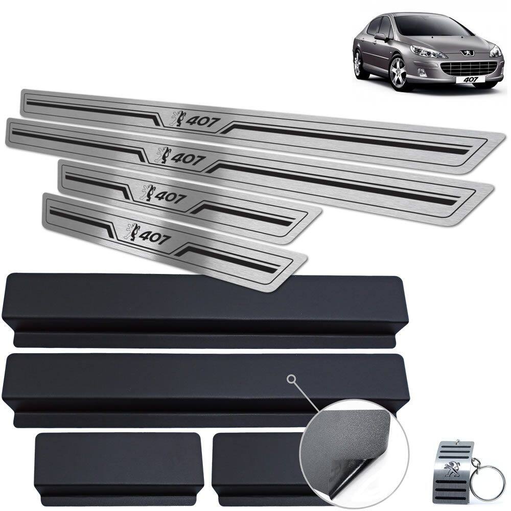 Soleira de Porta Peugeot 407 2005 A 2009 Preto Baixo Relevo