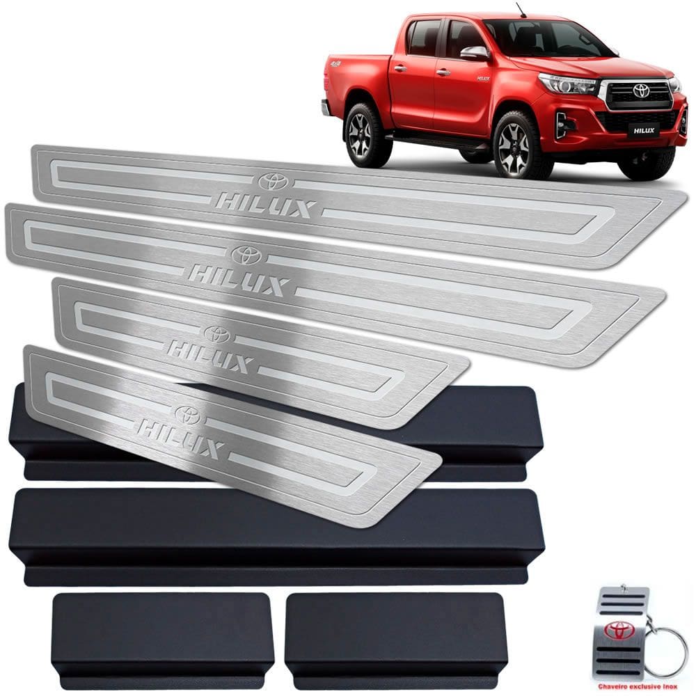 Soleiras Em Aço Inox Hilux 2016 A 2019 Prata Baixo Relevo