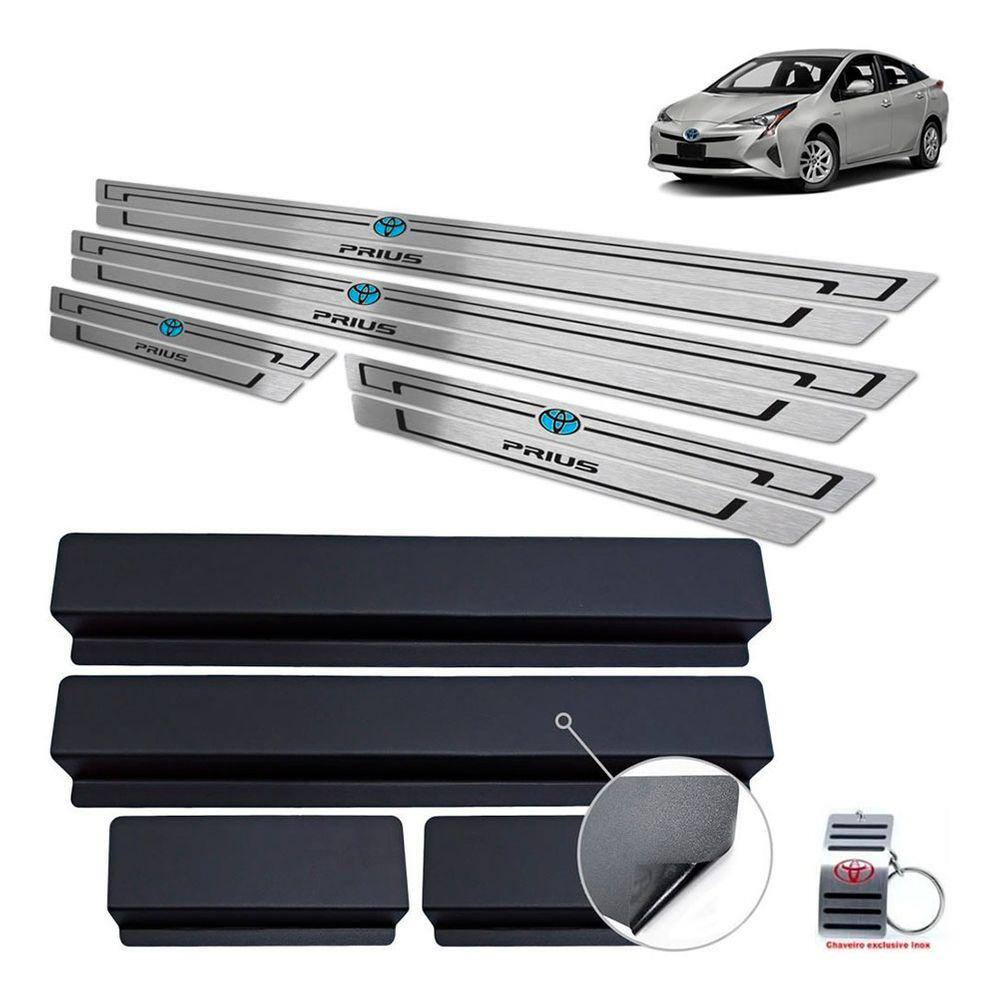 Soleiras Em Aço Inox + Vinil Toyota Prius 2016 A 2020 Preto