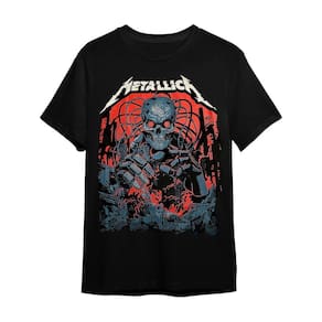 Camiseta Plus Size Metallica Robô Preta Banda De Rock Unissex