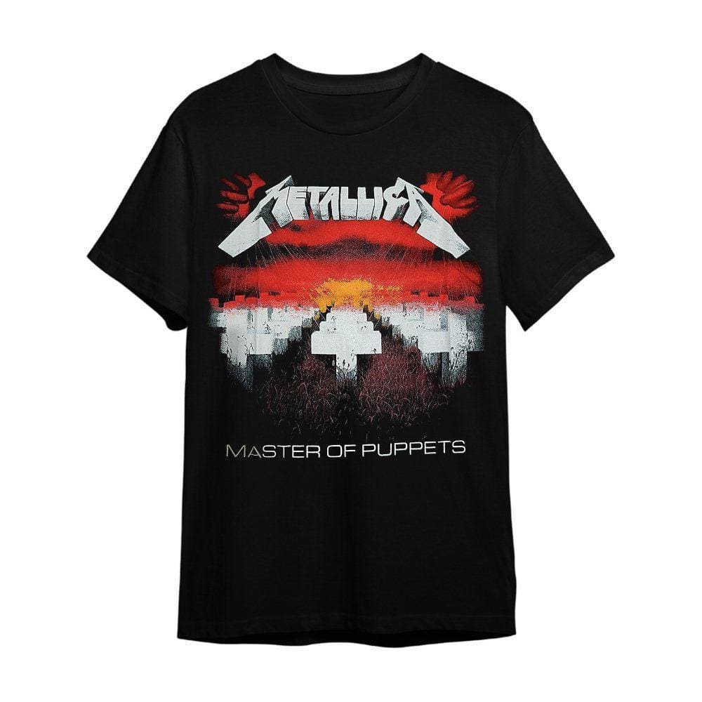 Camiseta Plus Size Metallica Preta Banda De Rock Master Of Puppets