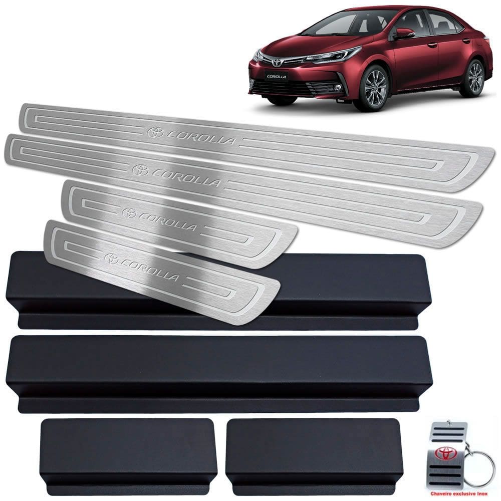 Soleiras Em Aço Inox Corolla 2014 A 2019 Prata Baixo Relevo