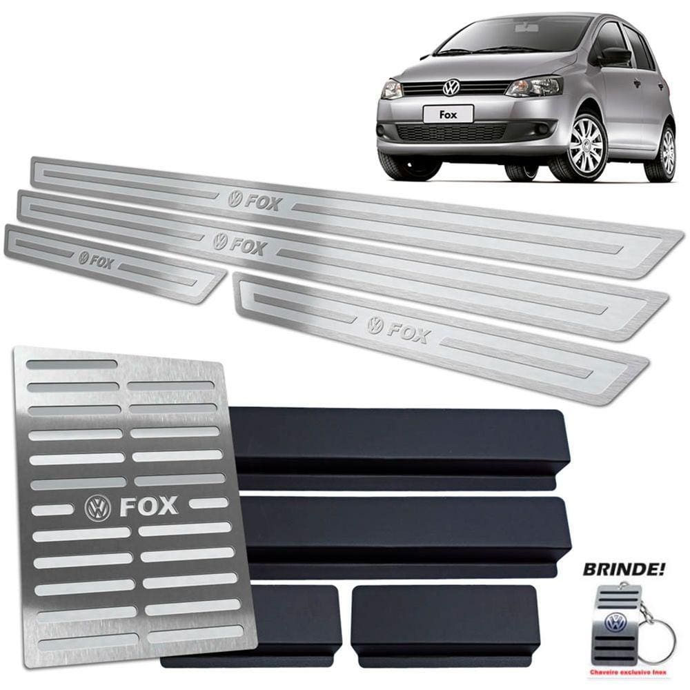 Kit Descanso + Soleira Fox 2004 A 2013 Prata Alto Relevo