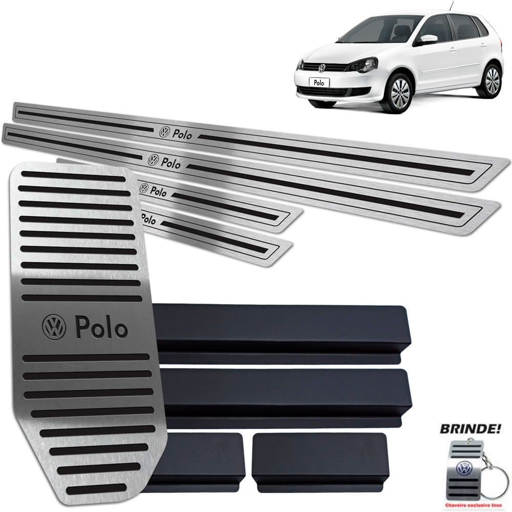 Descanso + Soleiras Vw Polo 2003 a 2015 Preto Baixo Relevo