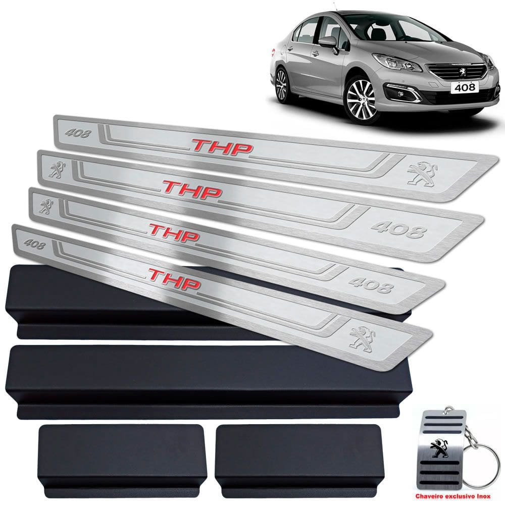 Soleira + Vinil Peugeot 408 THP 2012/2019 Prata Alto Relevo