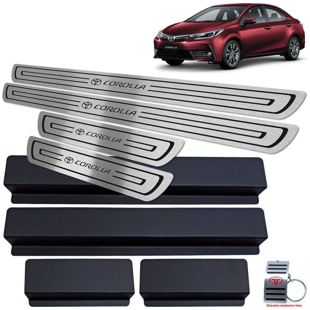 Soleiras Em Aço Inox Corolla 2014 A 2019 Preto Baixo Relevo