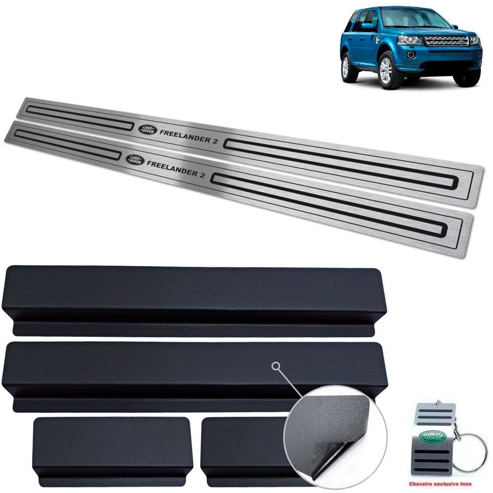Soleira Aço Inox Land Rover Freelander 2 Preto Baixo Relevo