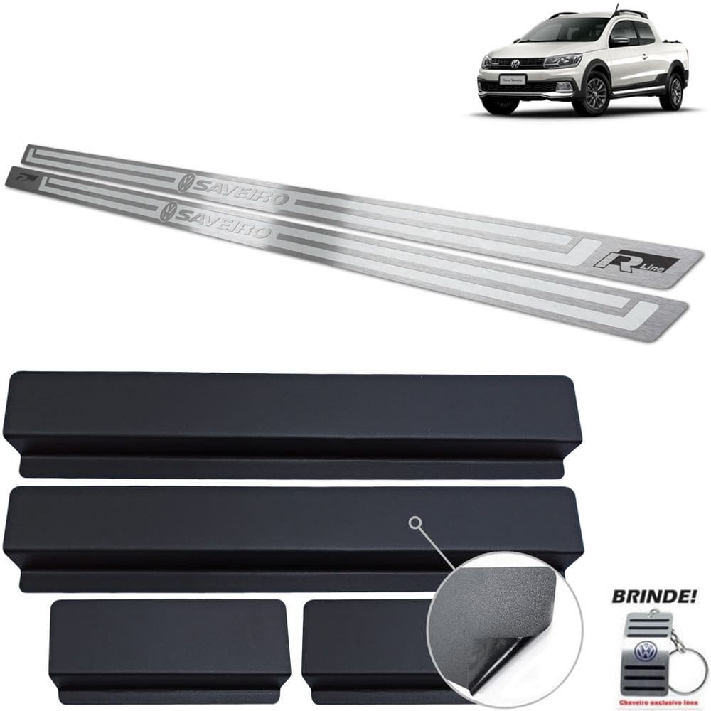 Soleiras Em Aço Inox Saveiro R-Line Prata Alto Relevo