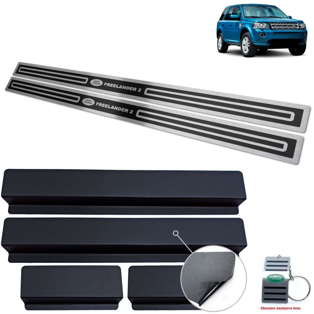 Soleira Aço Inox Land Rover Freelander 2 Preto Alto Relevo