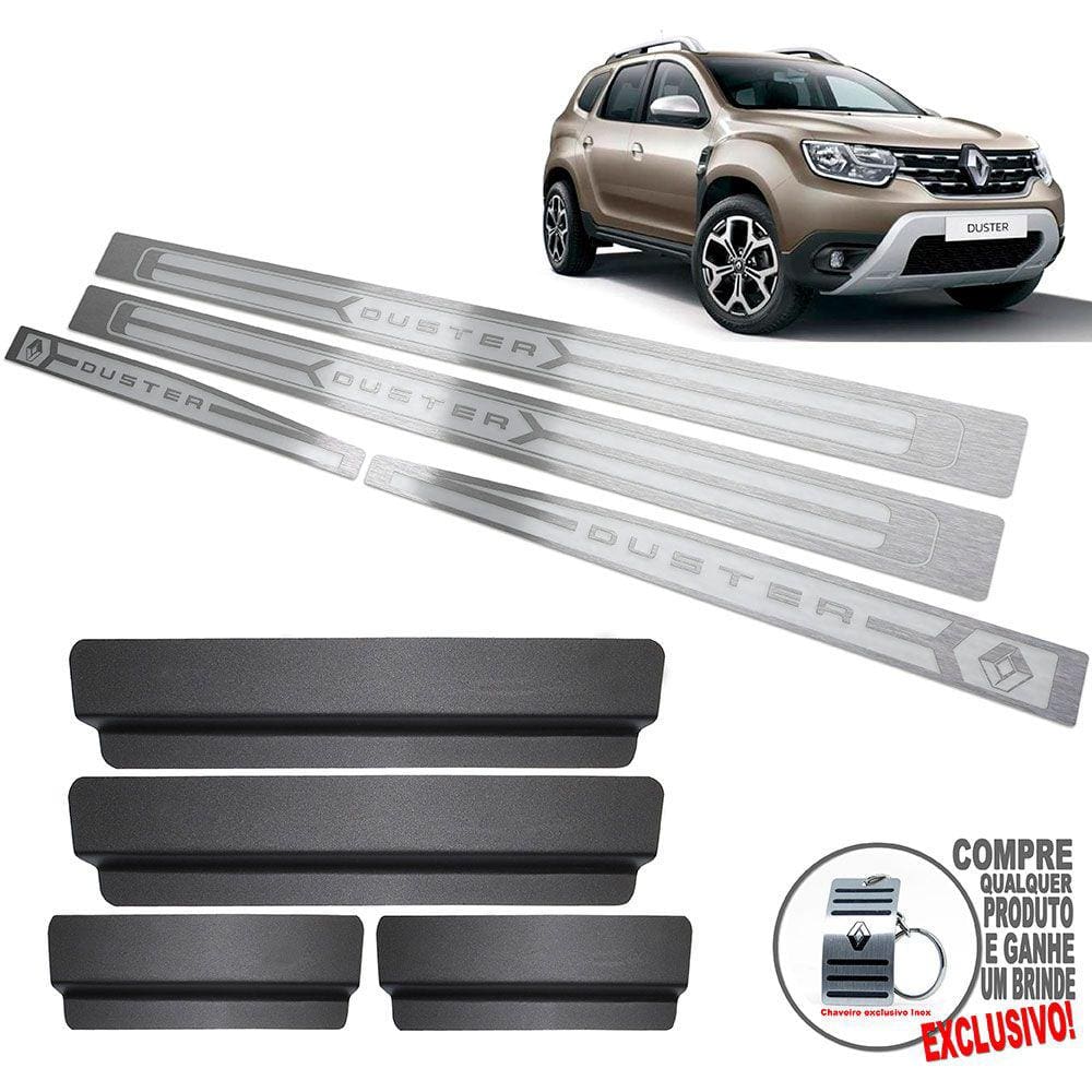 Soleira Aço Inox Renault Duster 2021 Prata Alto Relevo