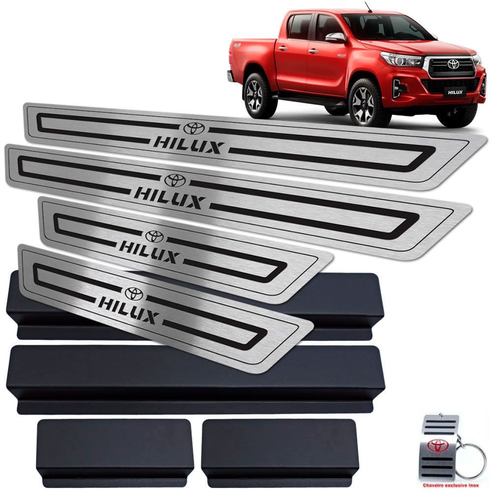 Soleiras Em Aço Inox Hilux 2016 A 2019 Preto Baixo Relevo
