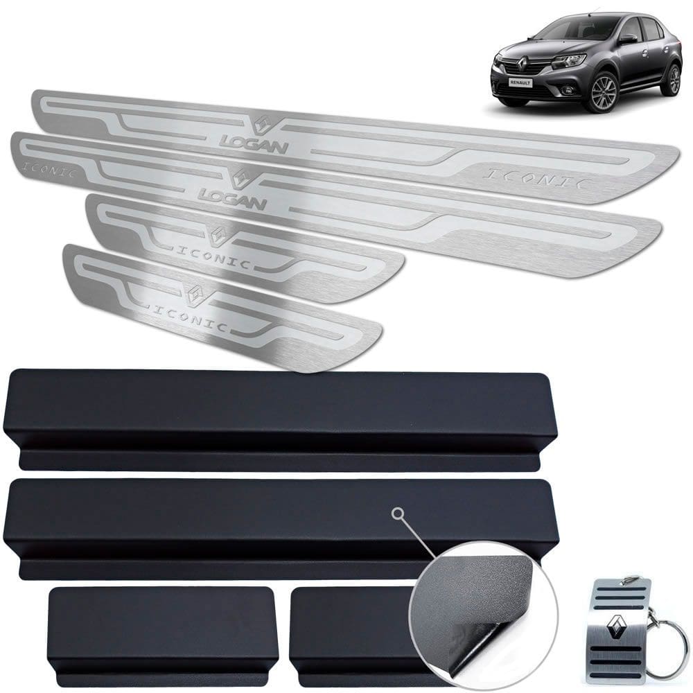 Soleira Aço Inox Renault Logan Iconic Prata Alto Relevo