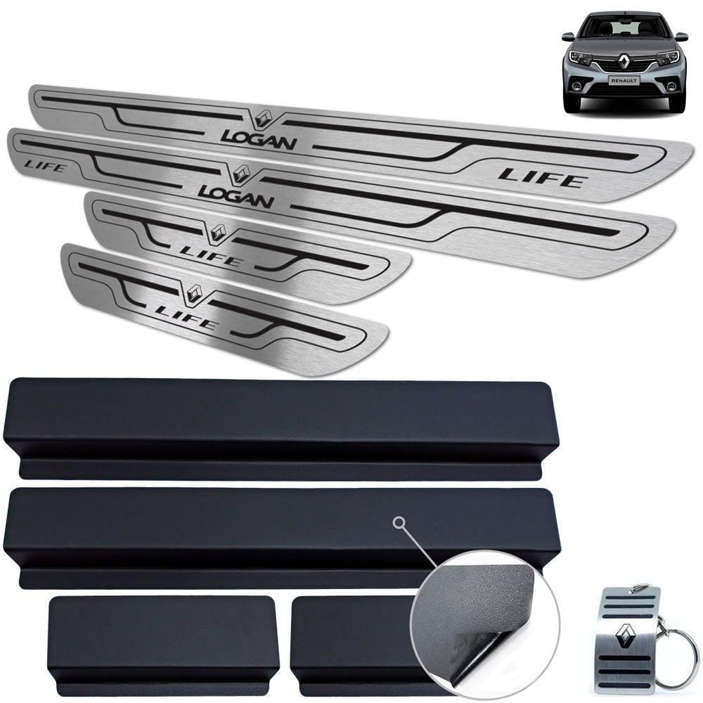 Soleira Aço Inox Renault Logan Life Preto Baixo Relevo