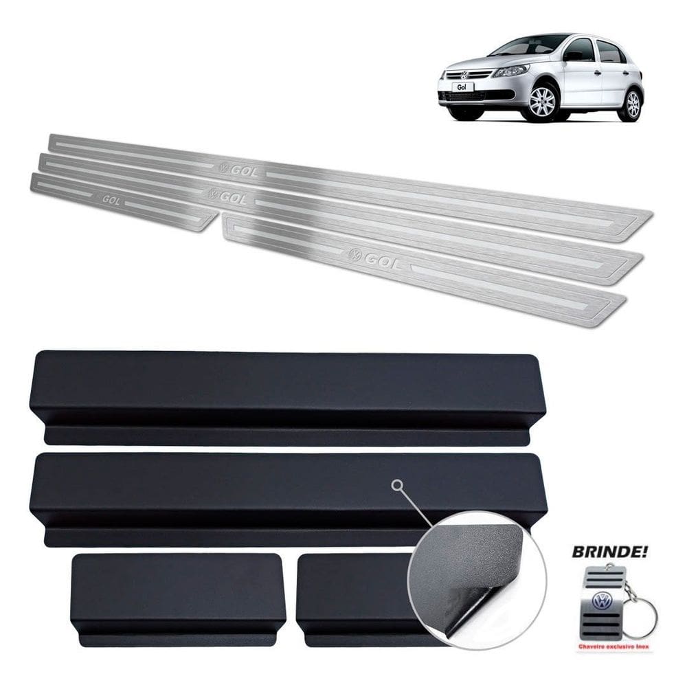 Soleiras Em Aço Inox Prata Baixo Relevo Gol G5 2008 A 2012