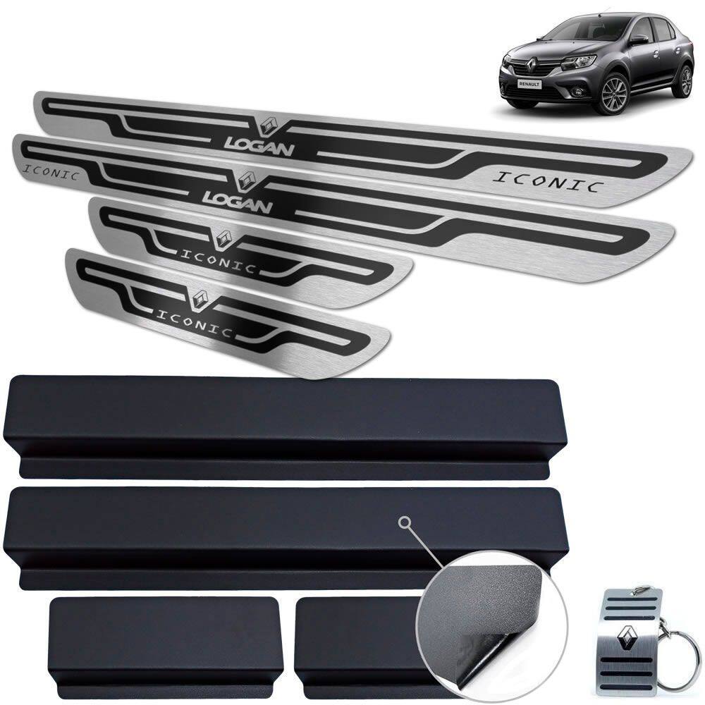 Soleira Aço Inox Renault Logan Iconic Preto Alto Relevo