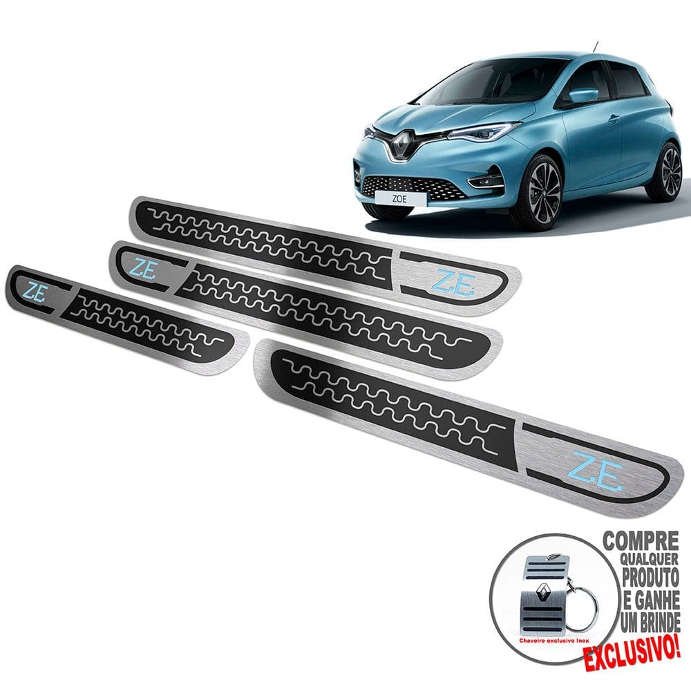 Soleira De Porta Aço Inox Renault Zoe Preto Alto Relevo