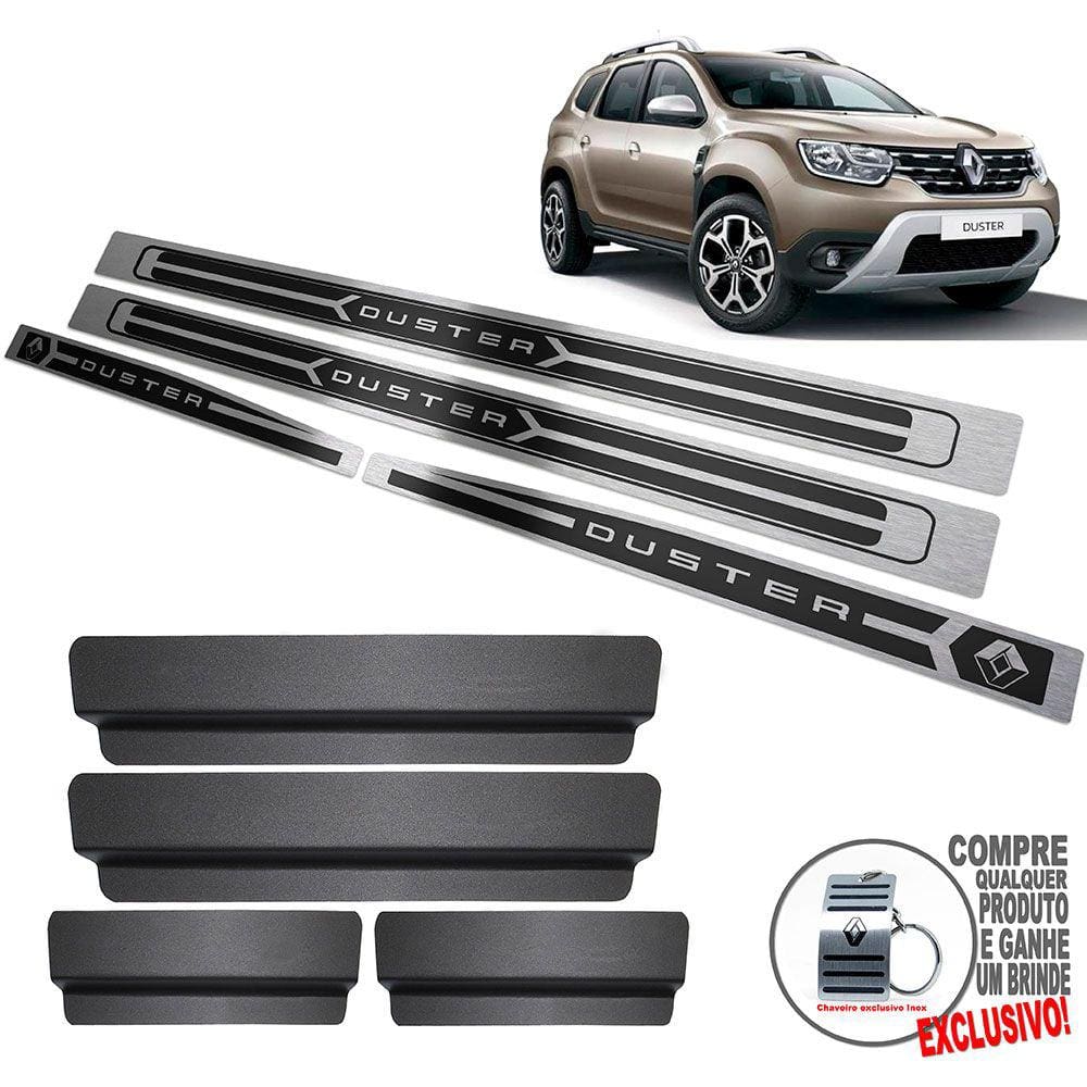 Soleira Aço Inox Renault Duster 2021 Preto Alto Relevo