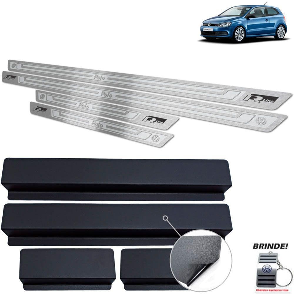 Soleiras Prata Alto Relevo Polo R-Line 2003 a 2015 Aço inox