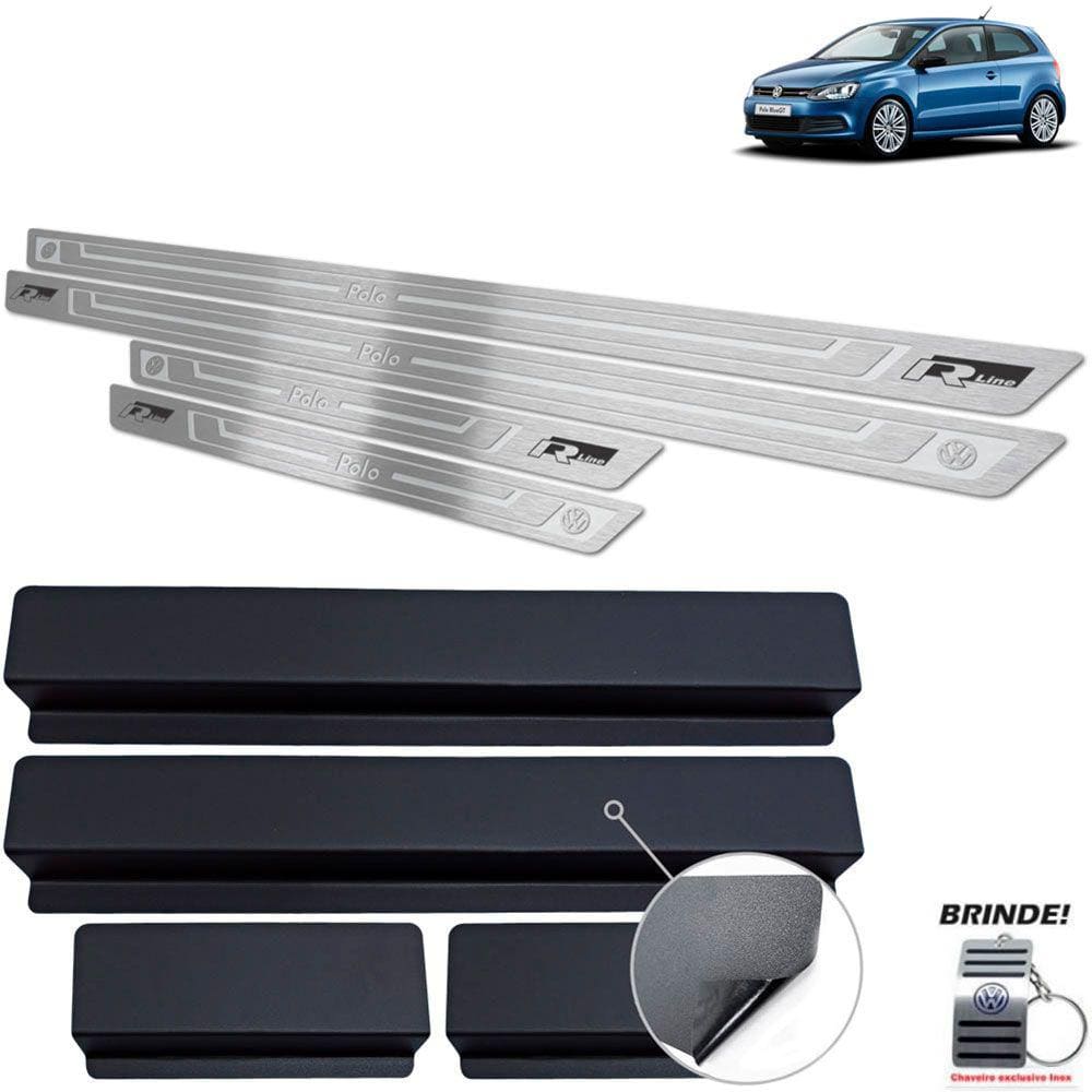 Soleiras Prata Baixo Relevo Polo R-Line 2003 a 2015 Aço inox