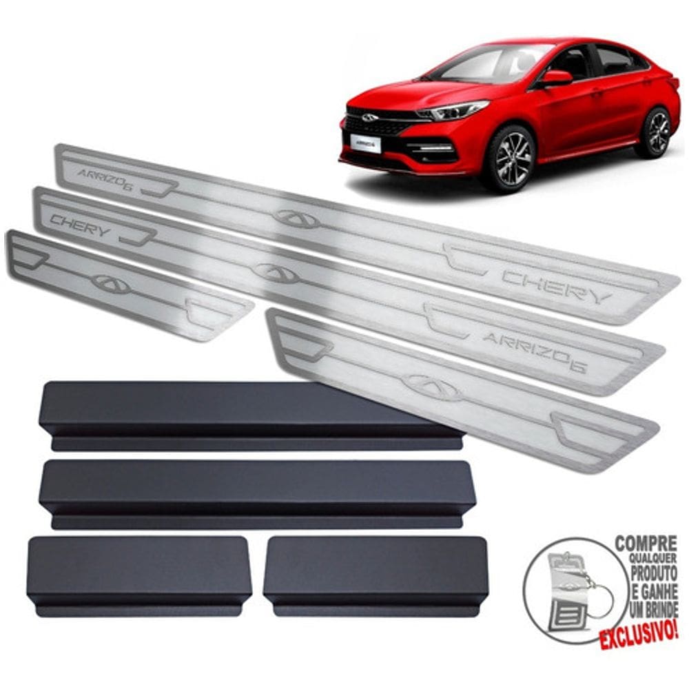 Soleira Aço Inox Chery Arrizo 6 Prata Alto Relevo