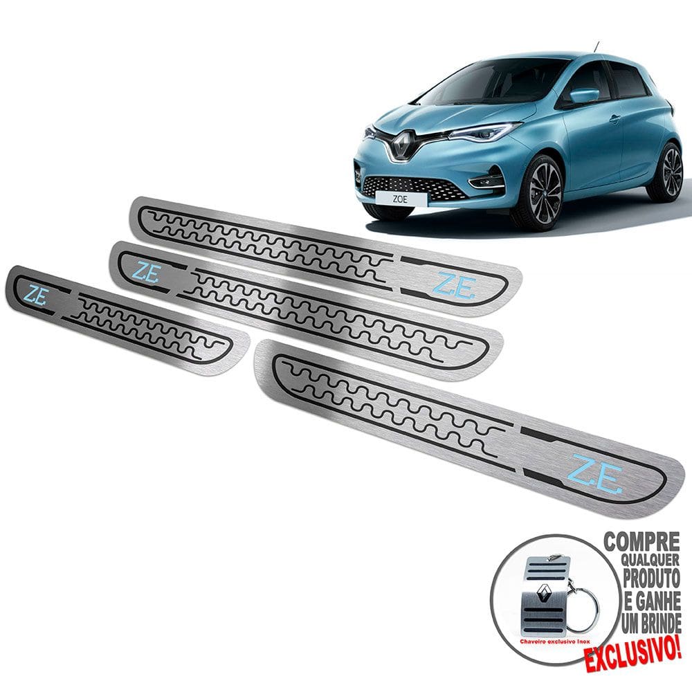Soleira De Porta Aço Inox Renault Zoe Preto Baixo Relevo
