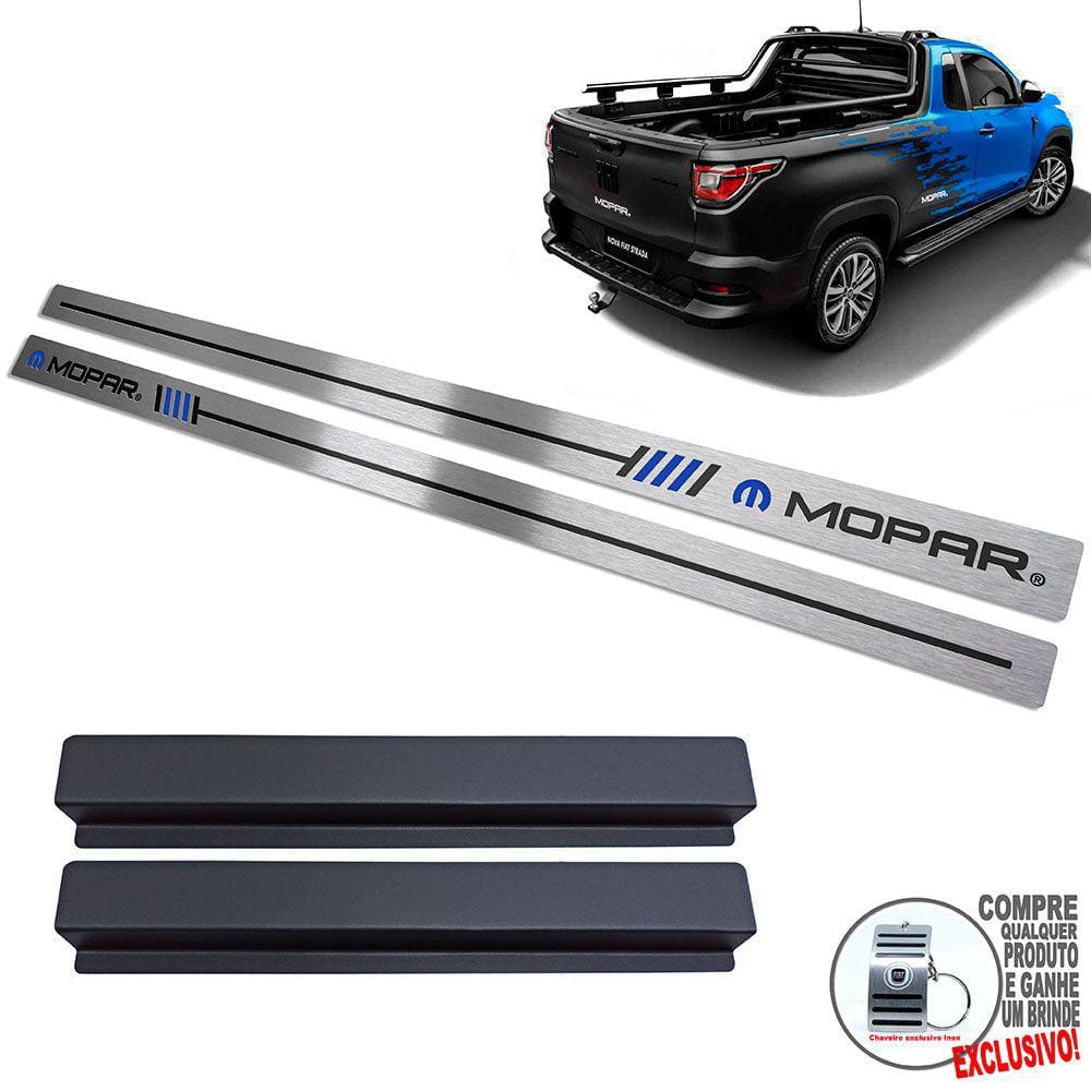 Soleira Aço Inox Fiat Strada Mopar Preto Baixo Relevo