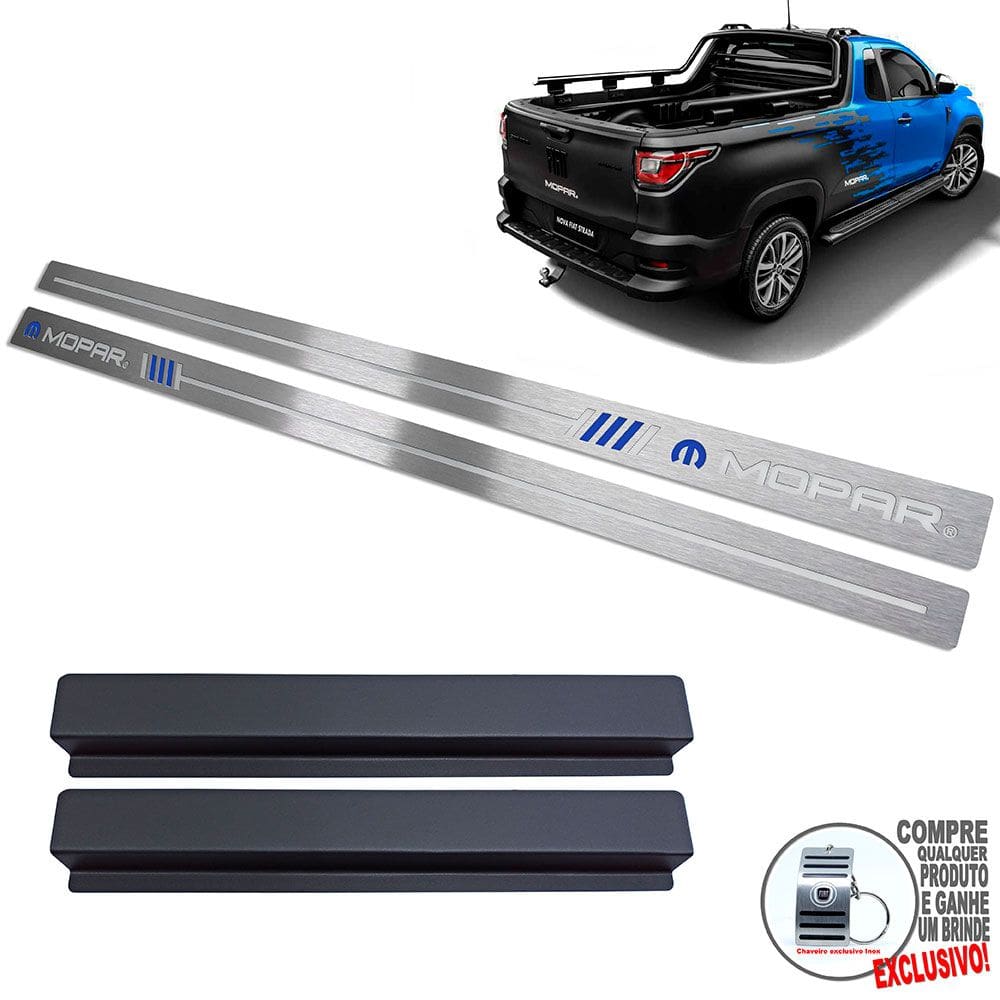Soleira Aço Inox Fiat Strada Mopar Prata Baixo Relevo