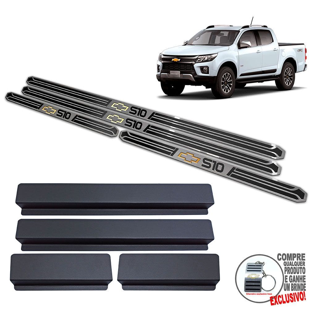 Soleiras De Porta Chevrolet S10 2021 2022 Preto Alto Relevo