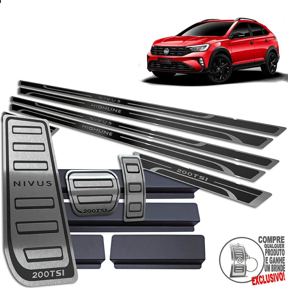 Descanso Pedaleira Soleira Volkswagen Nivus Highline Preto