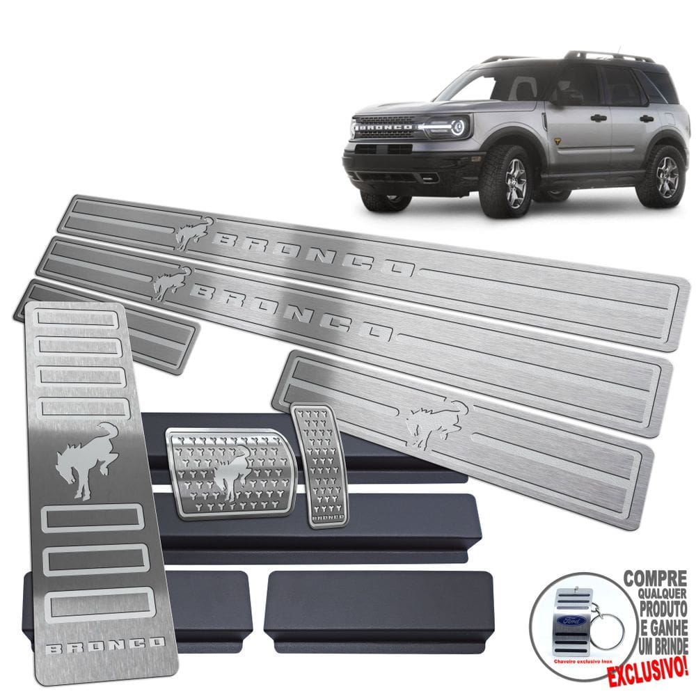 Pedaleira + Soleira + Descanso Prata Ford Bronco Sport