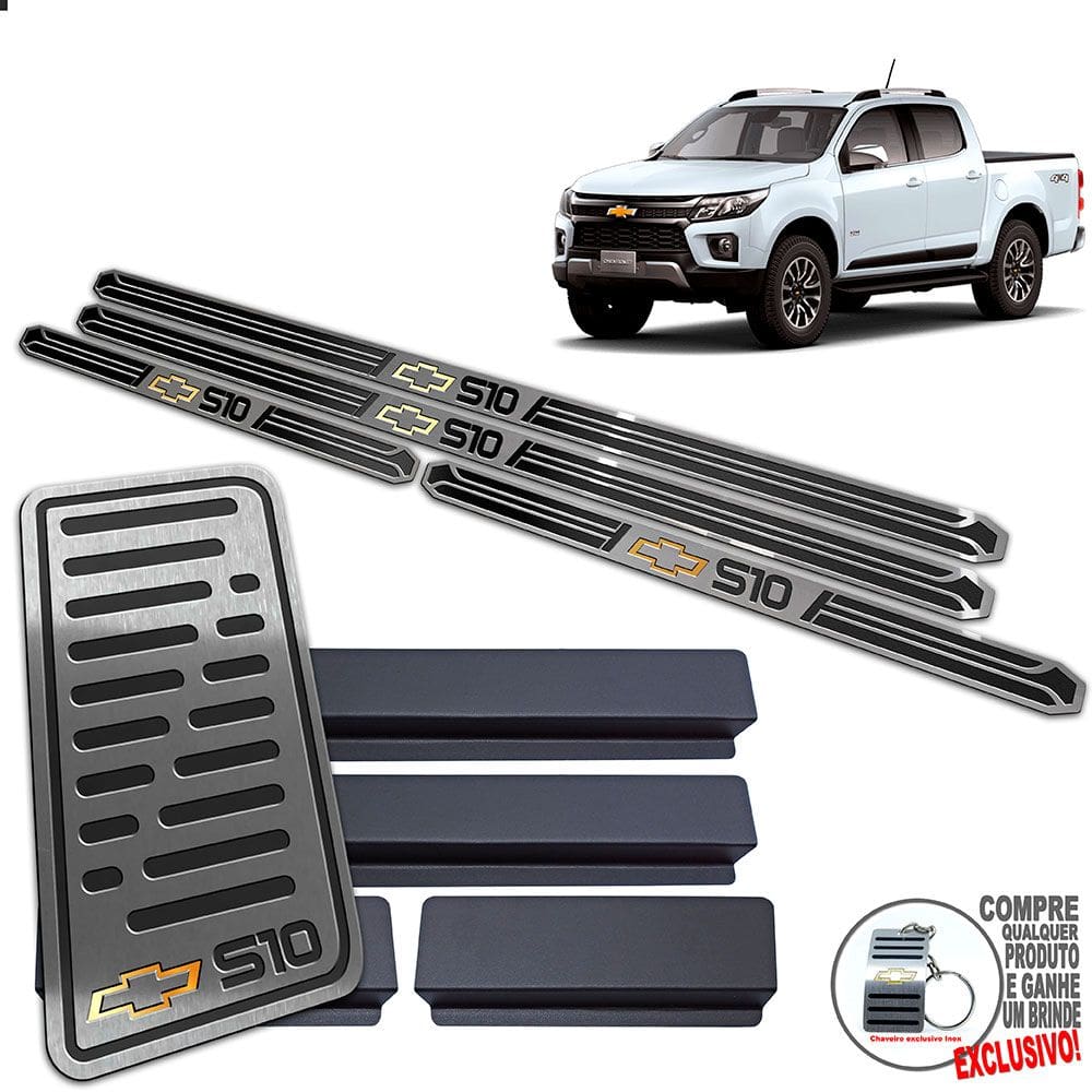 Descanso De Pé + Soleira S10 2021 2022 Preto Alto Relevo