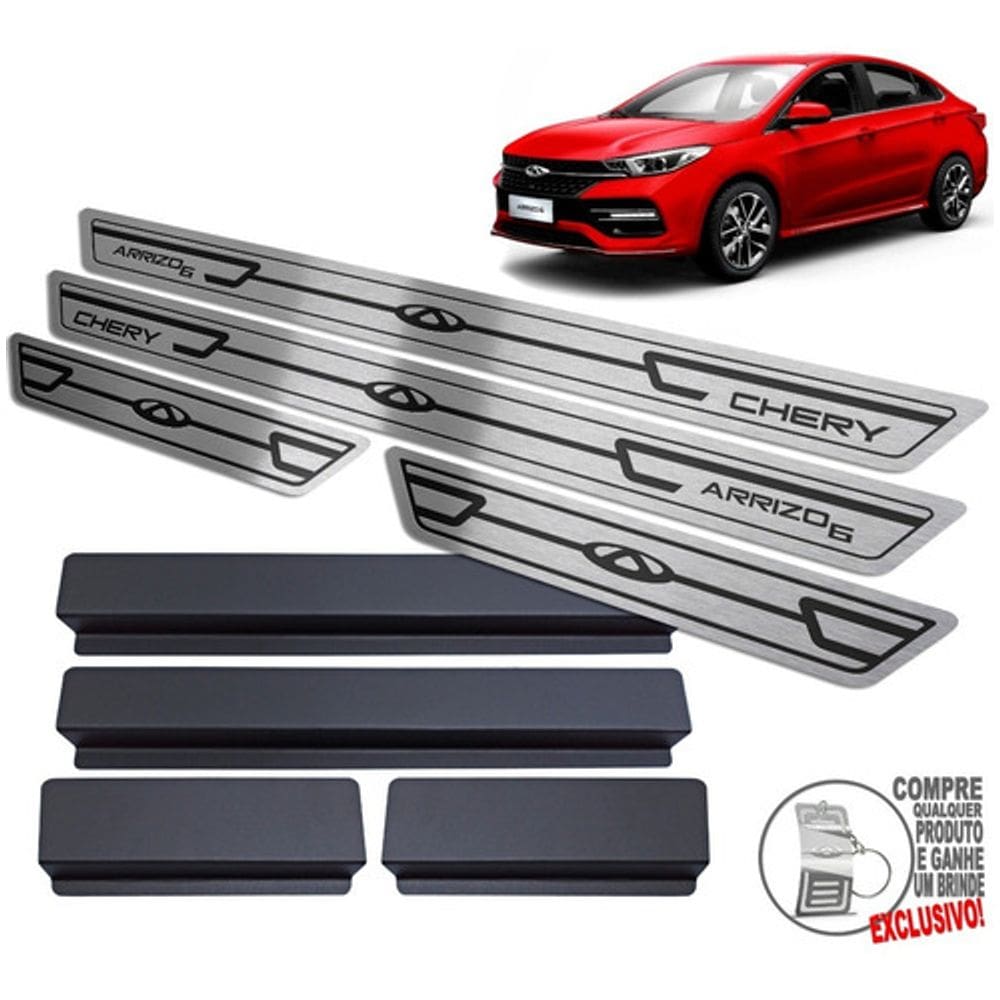 Soleira Aço Inox Chery Arrizo 6 Preto Baixo Relevo
