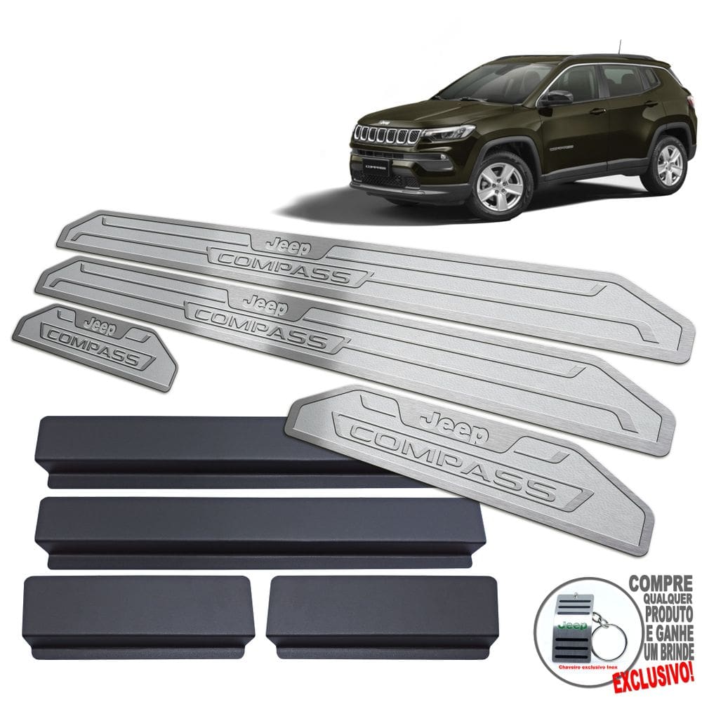 Soleira Aço Inox Jeep Compass 2022 Prata Alto Relevo