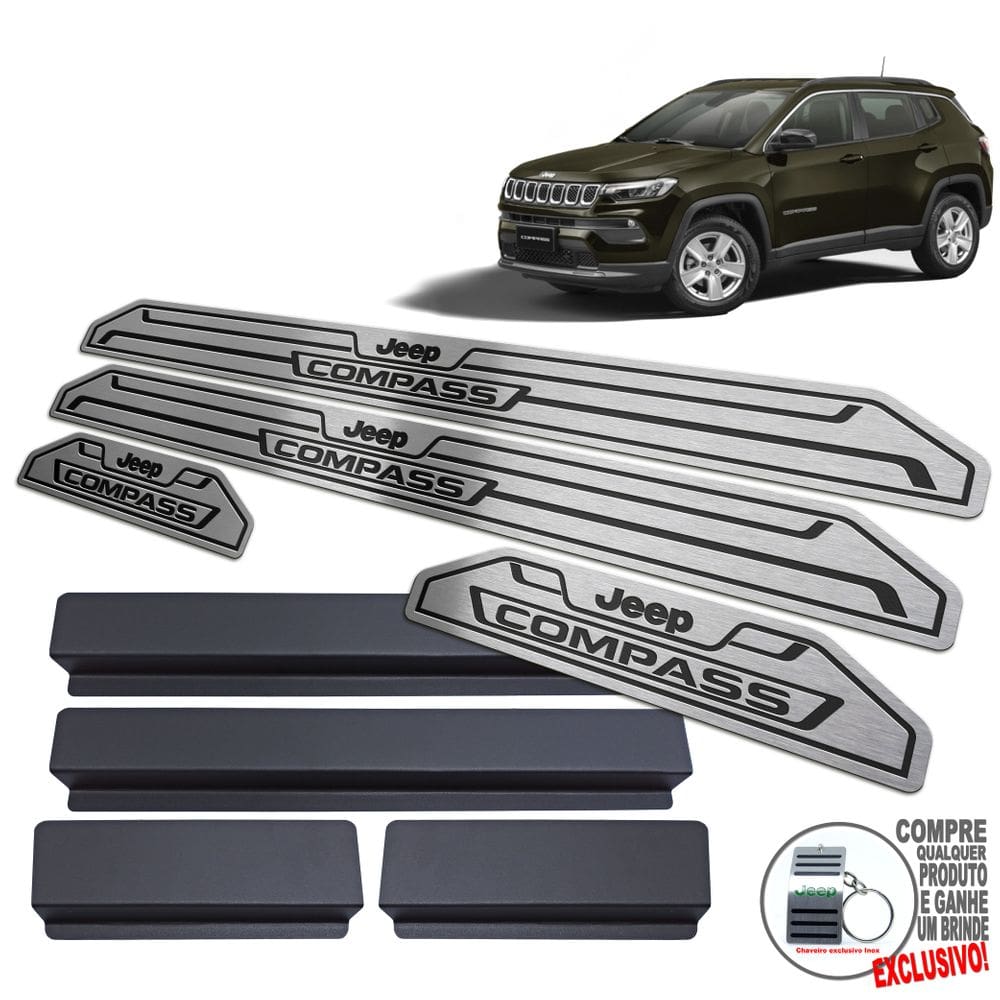 Soleira Aço Inox Jeep Compass 2022 Preto Baixo Relevo
