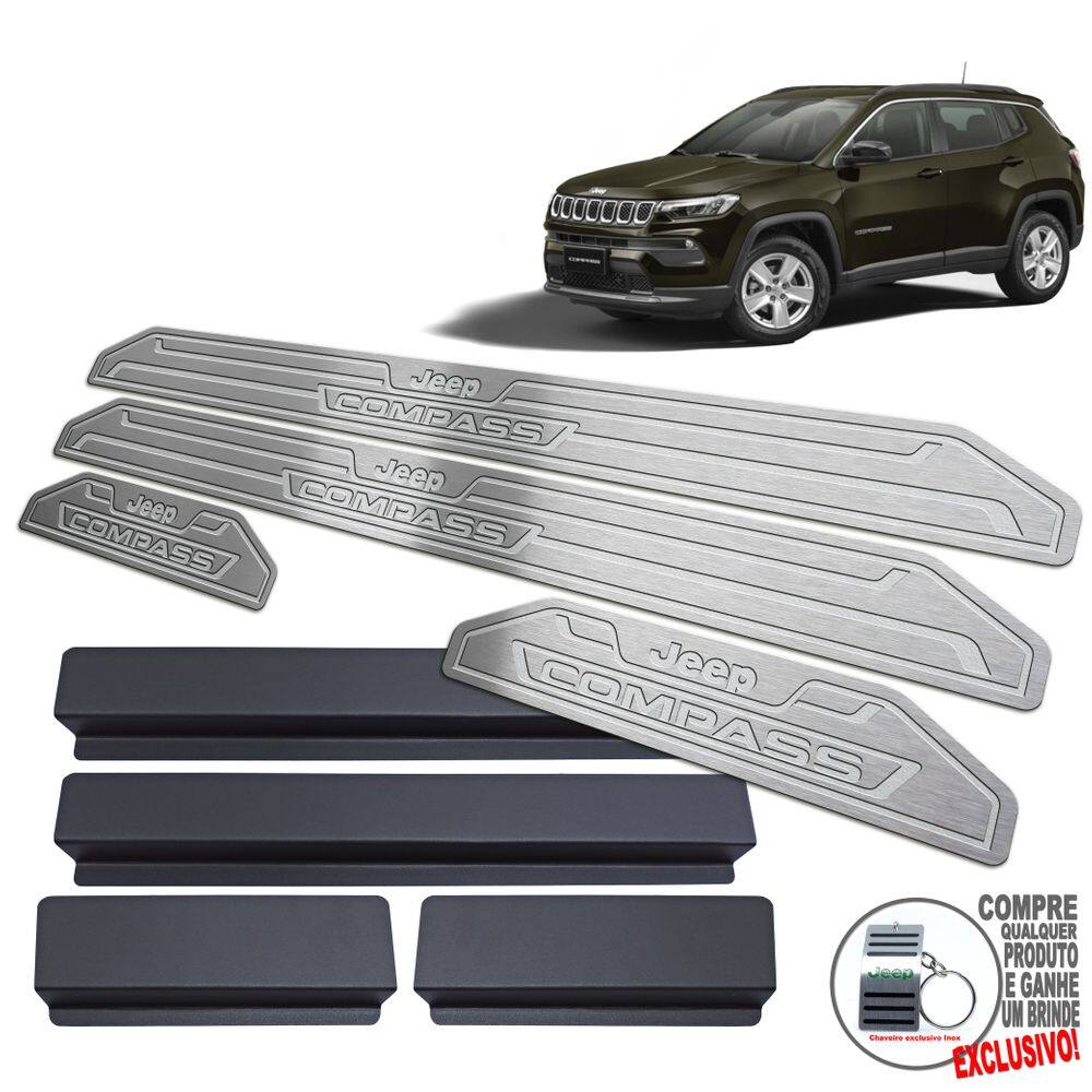 Soleira Aço Inox Jeep Compass 2022 Prata Baixo Relevo