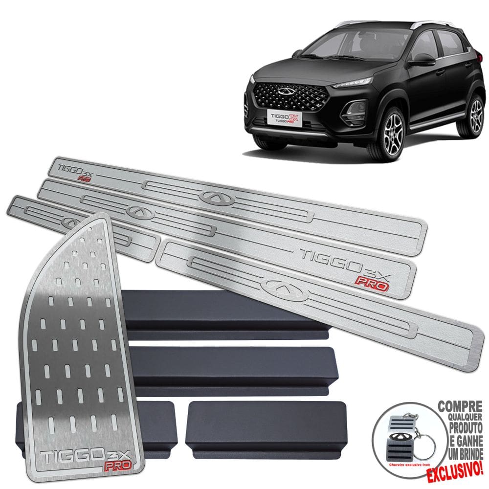 Descanso De Pé + Soleira Chery Tiggo 3X Prata Alto Relevo