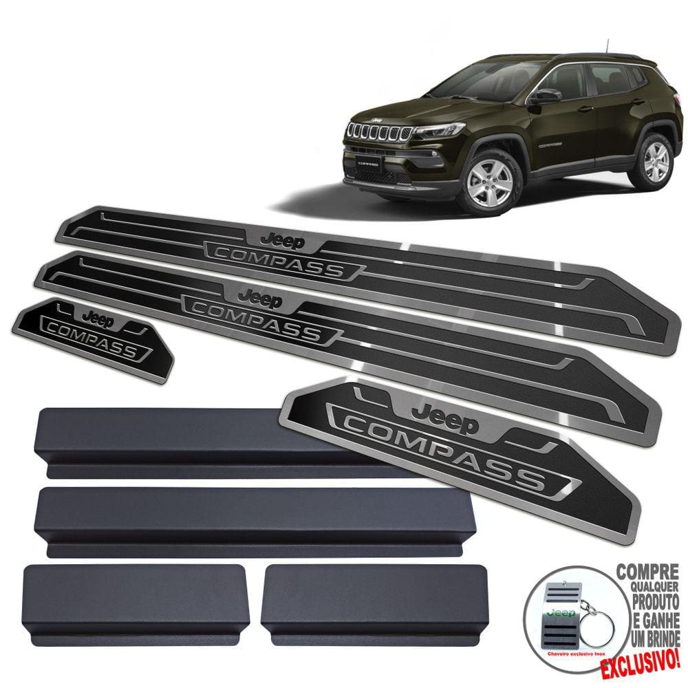 Soleira Aço Inox Jeep Compass 2022 Preto Alto Relevo