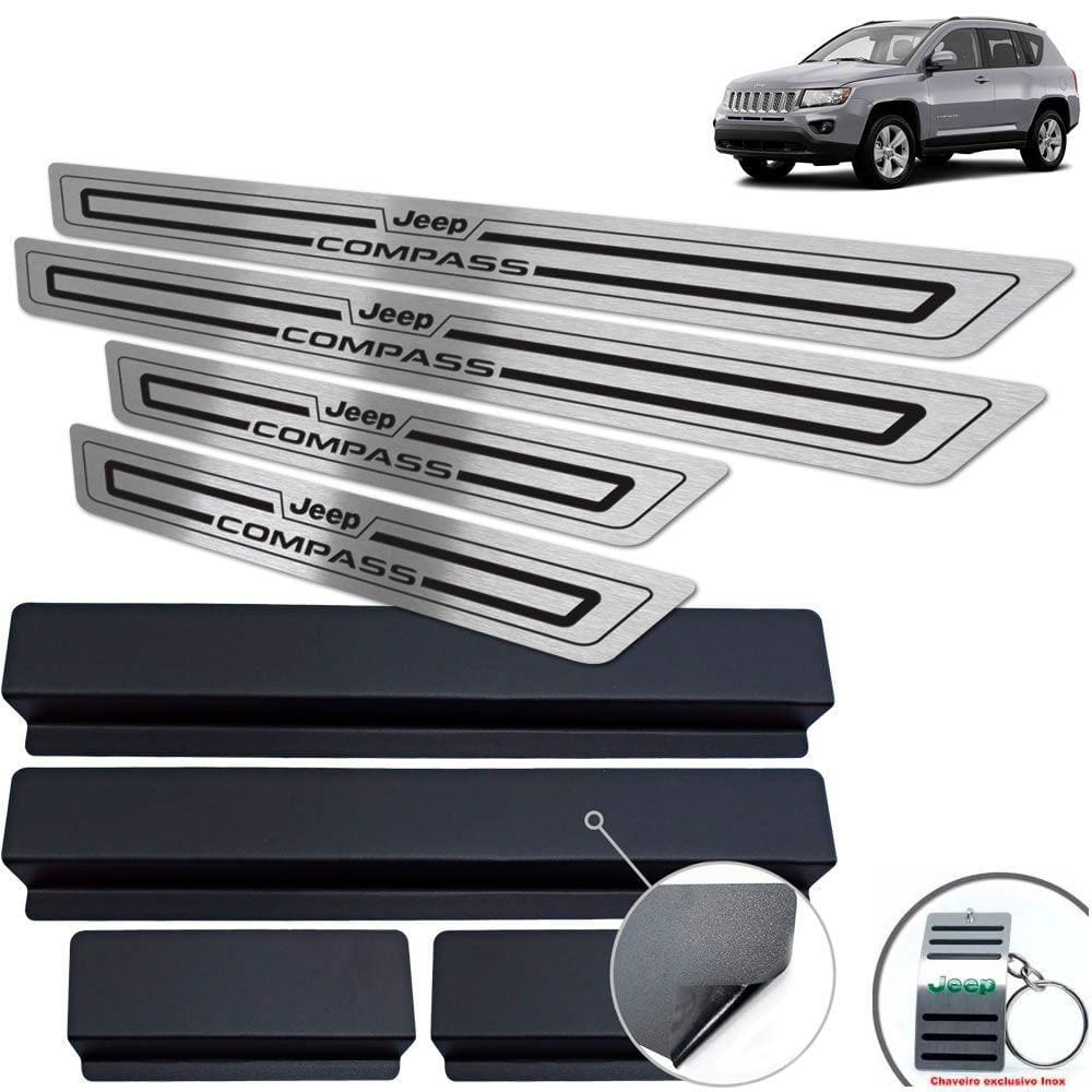 Soleira Aço Inox Jeep Compass 2012 A 2015 Preto Baixo Relevo