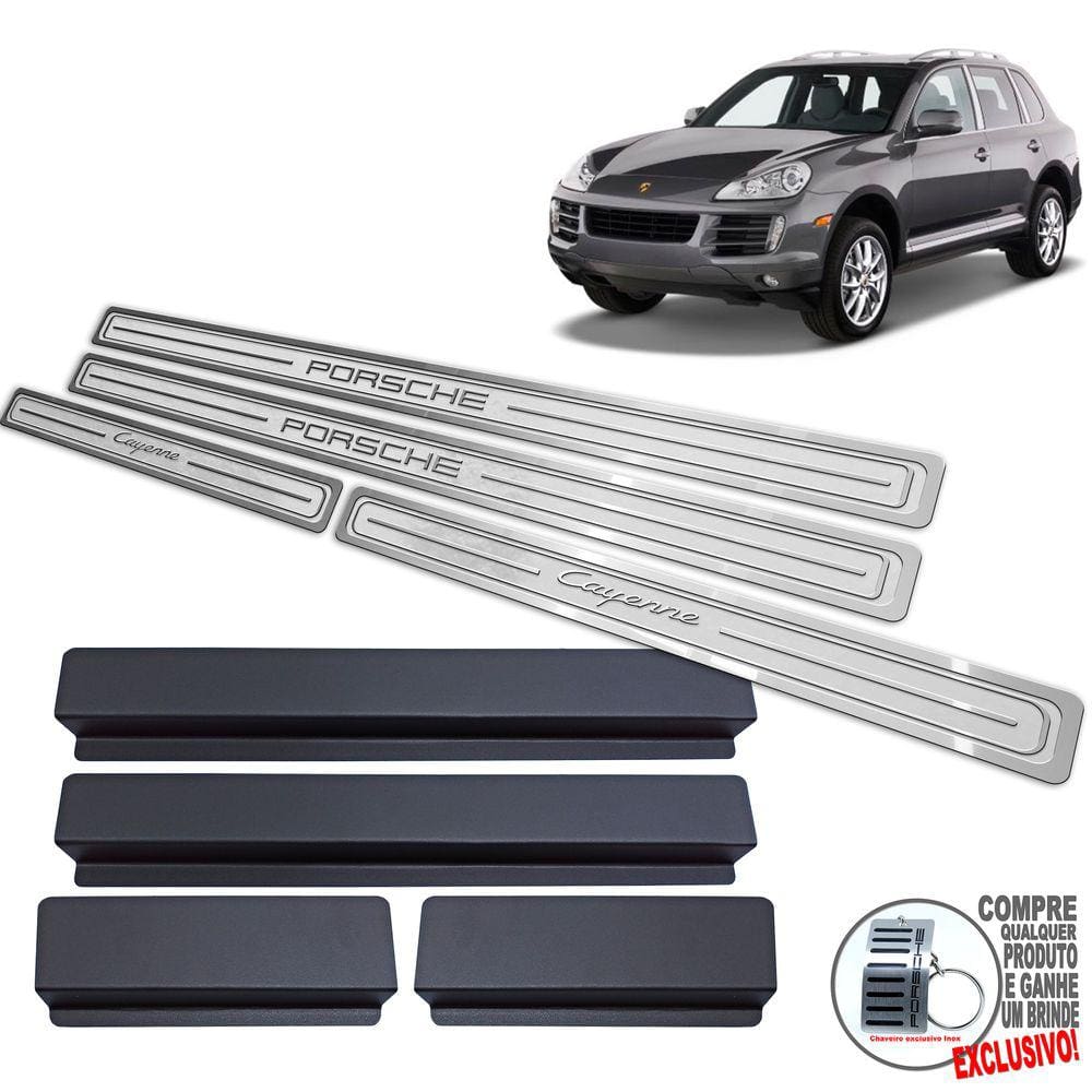 Soleira Alto Relevo Em Aço Inox Porsche Cayenne 2008 a 2010