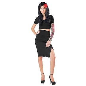 Dia da Tatuagem Morta Manga Estampada Tecido Slip-On Mulheres