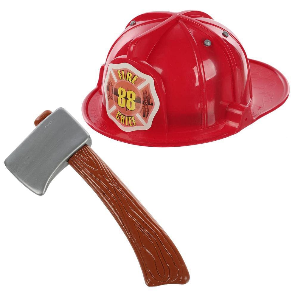 Capacete de bombeiro corajoso com machado fingir vestido bombeiro