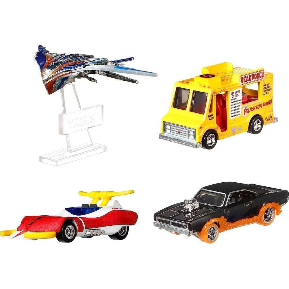 Hot Wheels Marvel Cars 4pk Deadpool Justiceiro Homem-Aranha