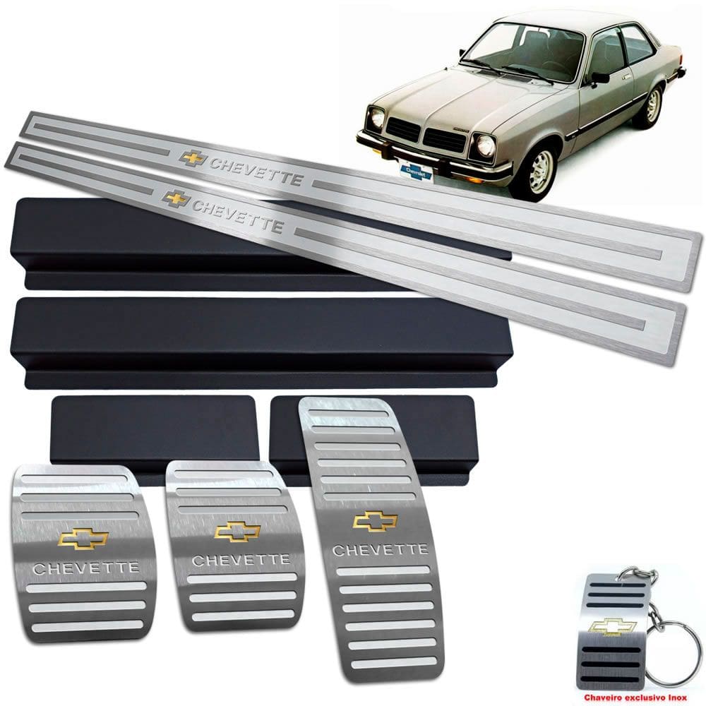 Pedaleira + Soleira Chevrolet Chevette Prata Alto Relevo