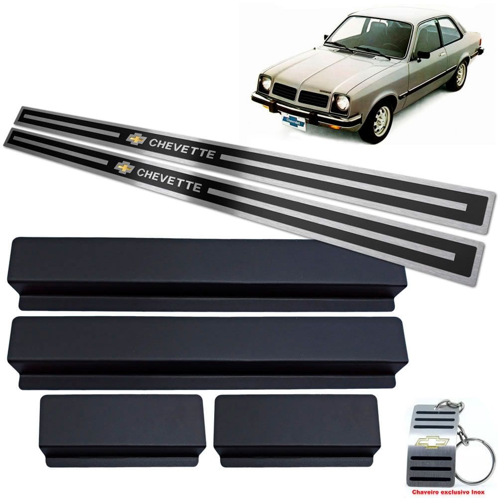 Soleira Aço Inox Chevrolet Chevette Preto Alto Relevo