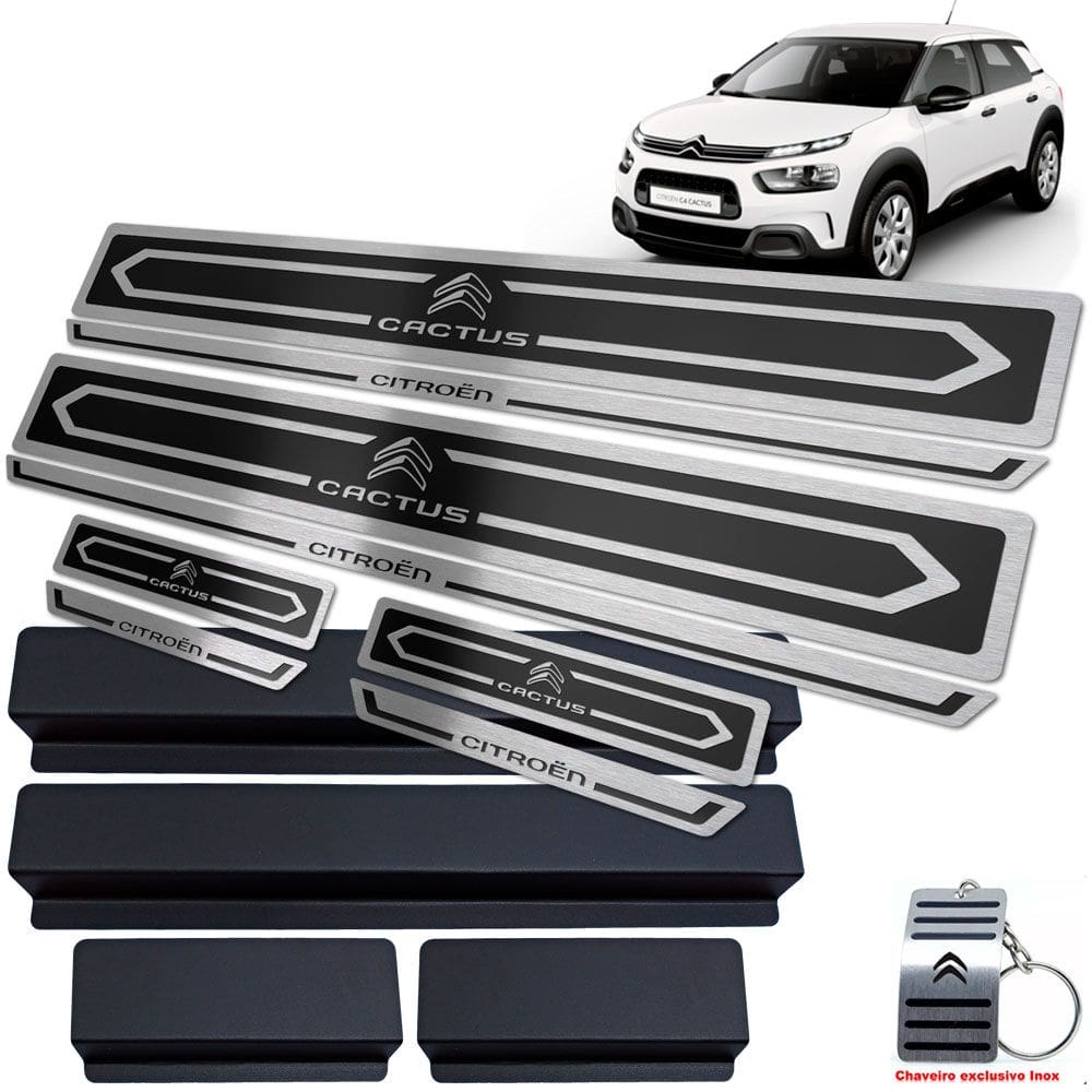 Soleira De Porta Citroen C4 Cactus Inox Preto Alto Relevo