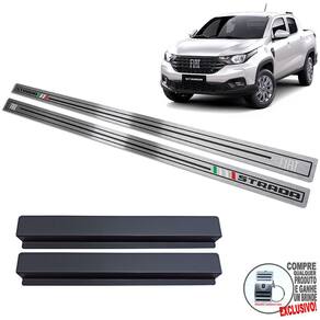 Soleira Aço Inox Fiat Strada 2021/ Preto Baixo Relevo