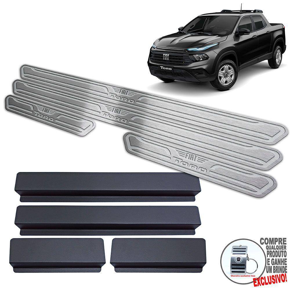 Soleiras Aço Inox Fiat Toro 2022 / Prata Baixo Relevo