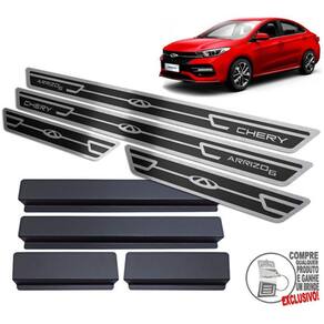Soleira Aço Inox Chery Arrizo 6 Preto Alto Relevo