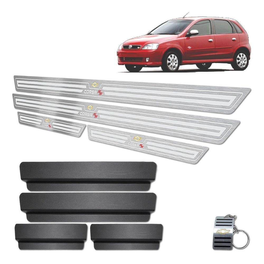 Soleiras Em Aço Inox Corsa SS 2005 A 2009 Prata Baixo Relevo