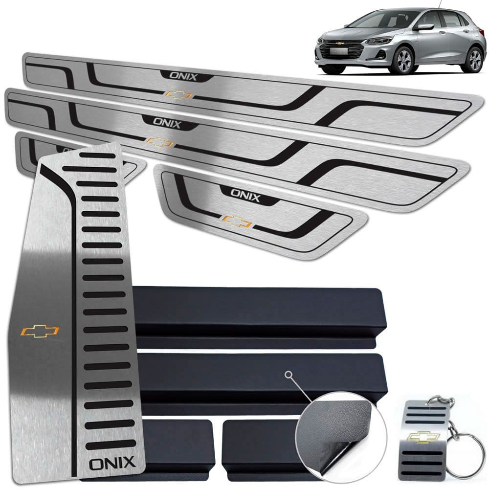 Descanso + Soleira Chevrolet Onix 2020 Preto Baixo Relevo